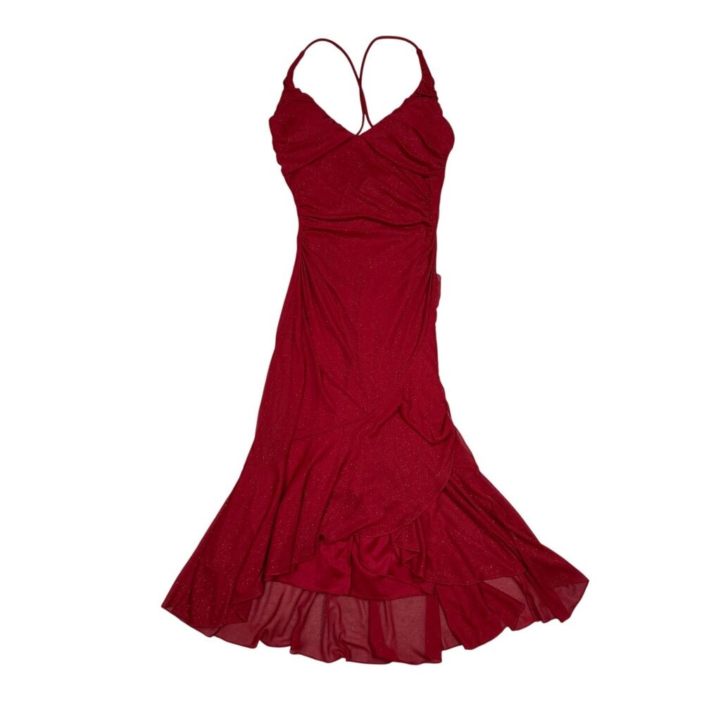 Y2K City Triangles Womens Size S Red Glitter Ruffle Dress